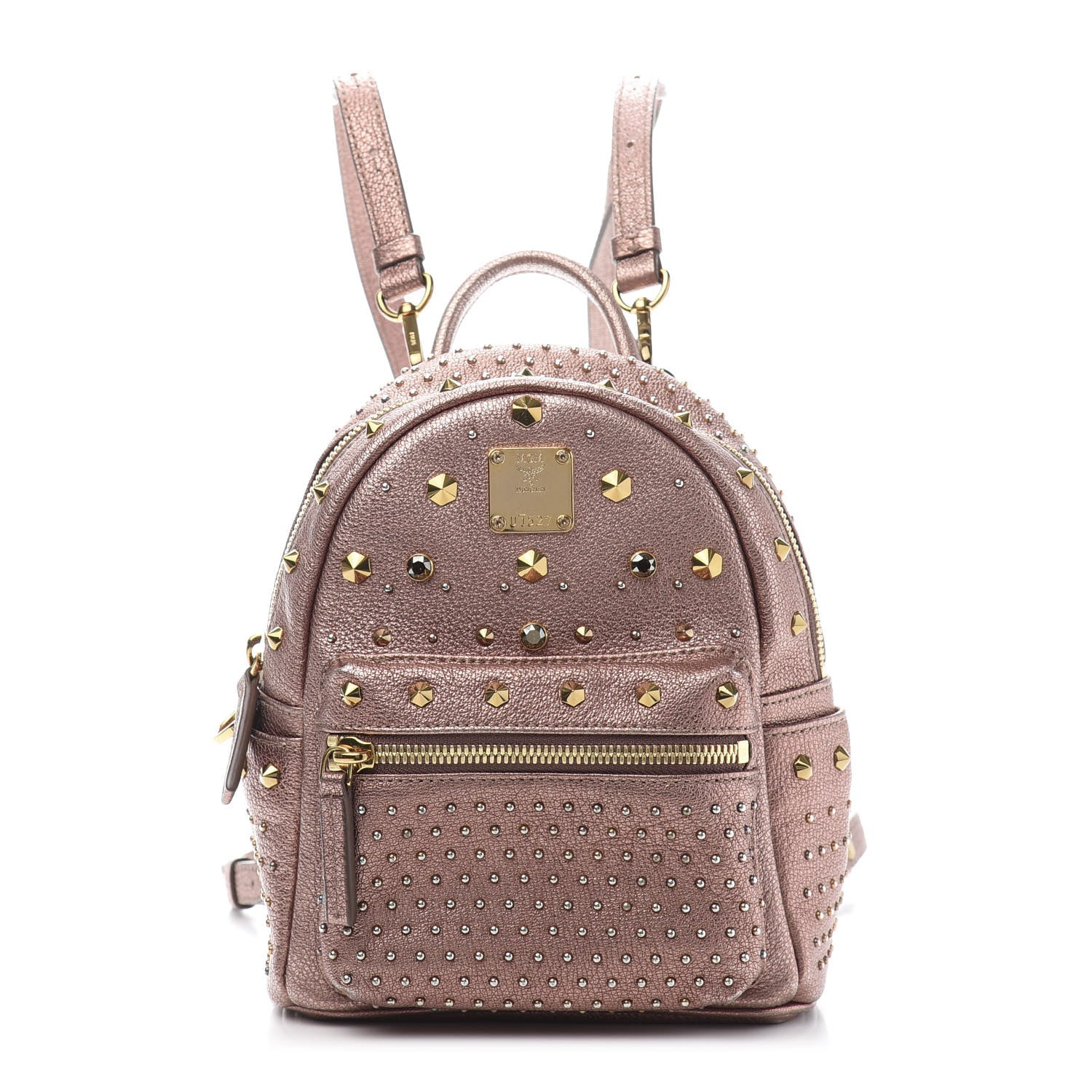 MCM Metallic Calfskin Stud X-Mini Stark Bebe Boo Backpack Pink 1 of 8