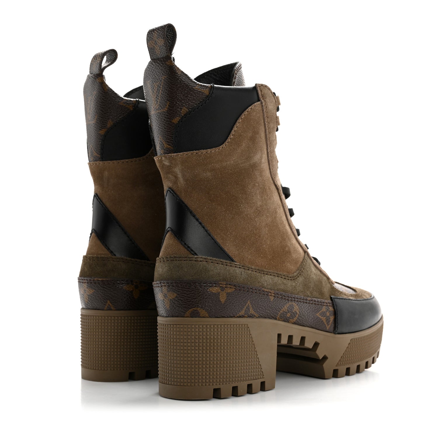 Suede Calfskin Monogram Laureate Platform Desert Boots 35 Taupe