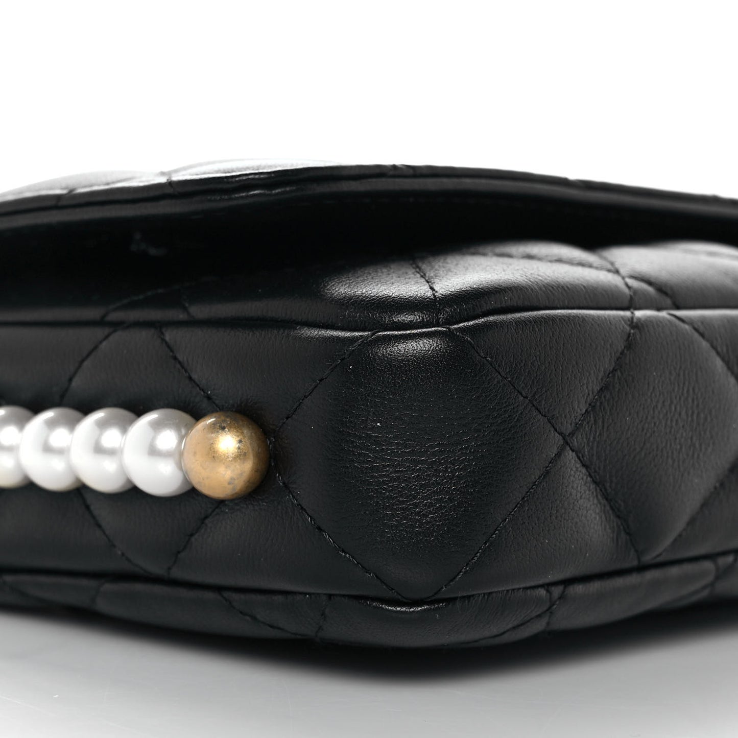 Calfskin Quilted Pearl Wallet On Chain WOC Black
