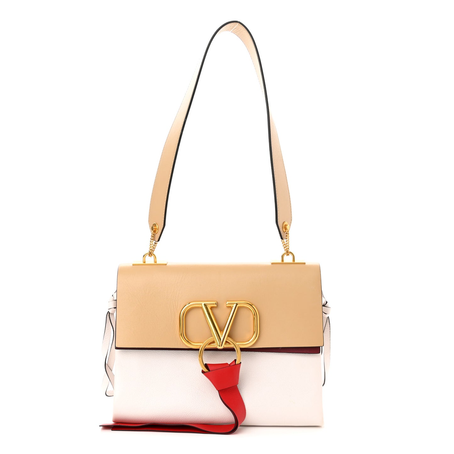 Buffalo Smooth Calfskin Small VRing Shoulder Bag Rose Cannelle White Cerise
