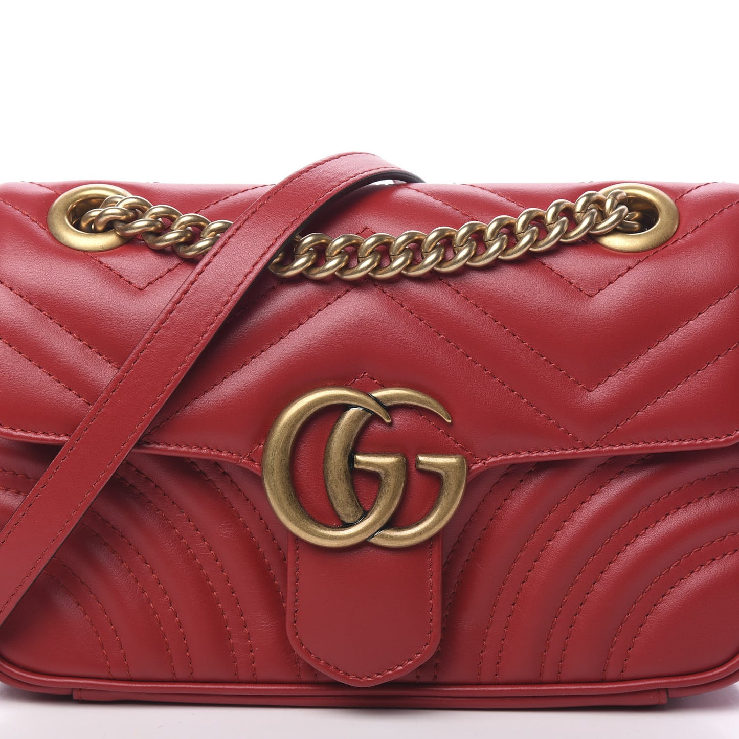 Calfskin Matelasse Mini GG Marmont Shoulder Bag Hibiscus Red