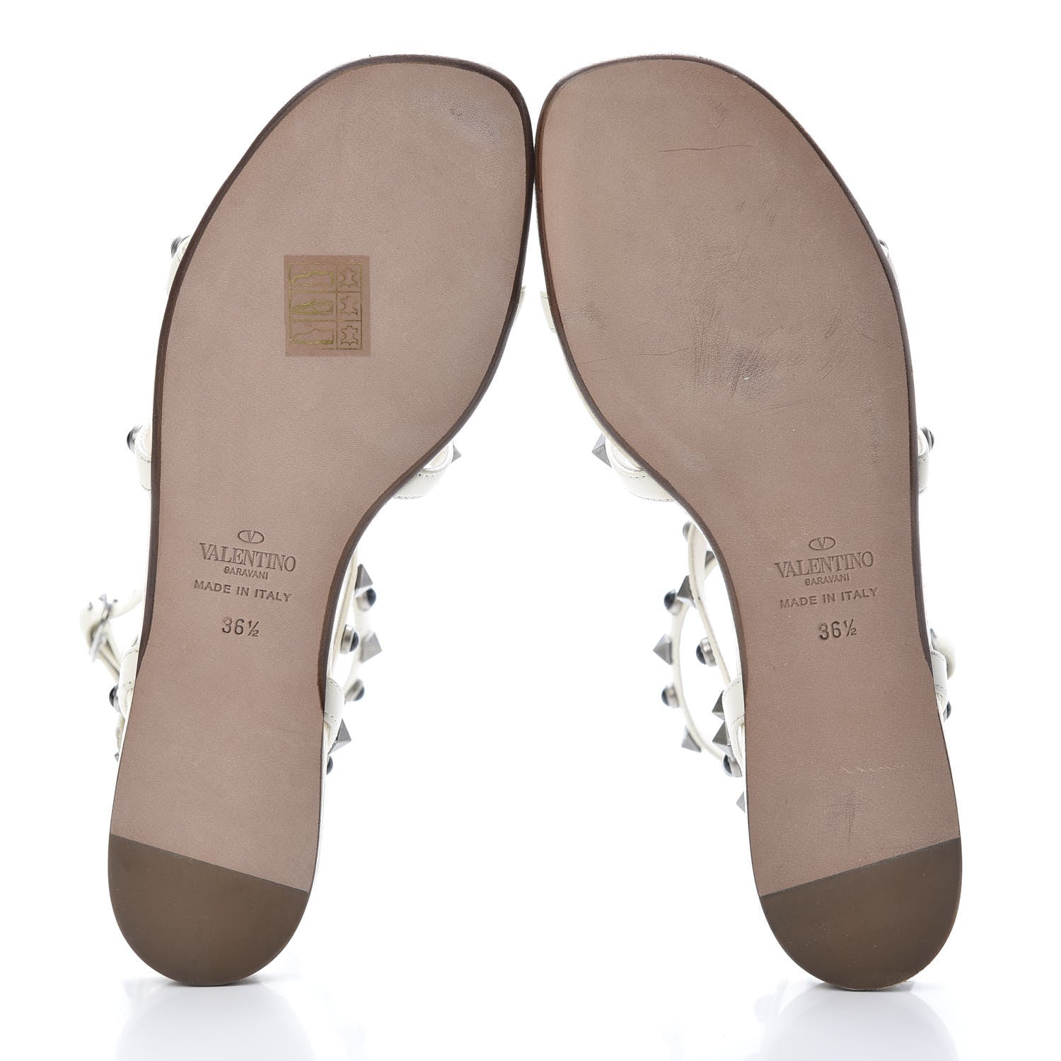 Valentino Garavani Calfskin Onyx Rockstud Rolling Gladiator Flat Sandals 36.5 Light Ivory 5 of 11
