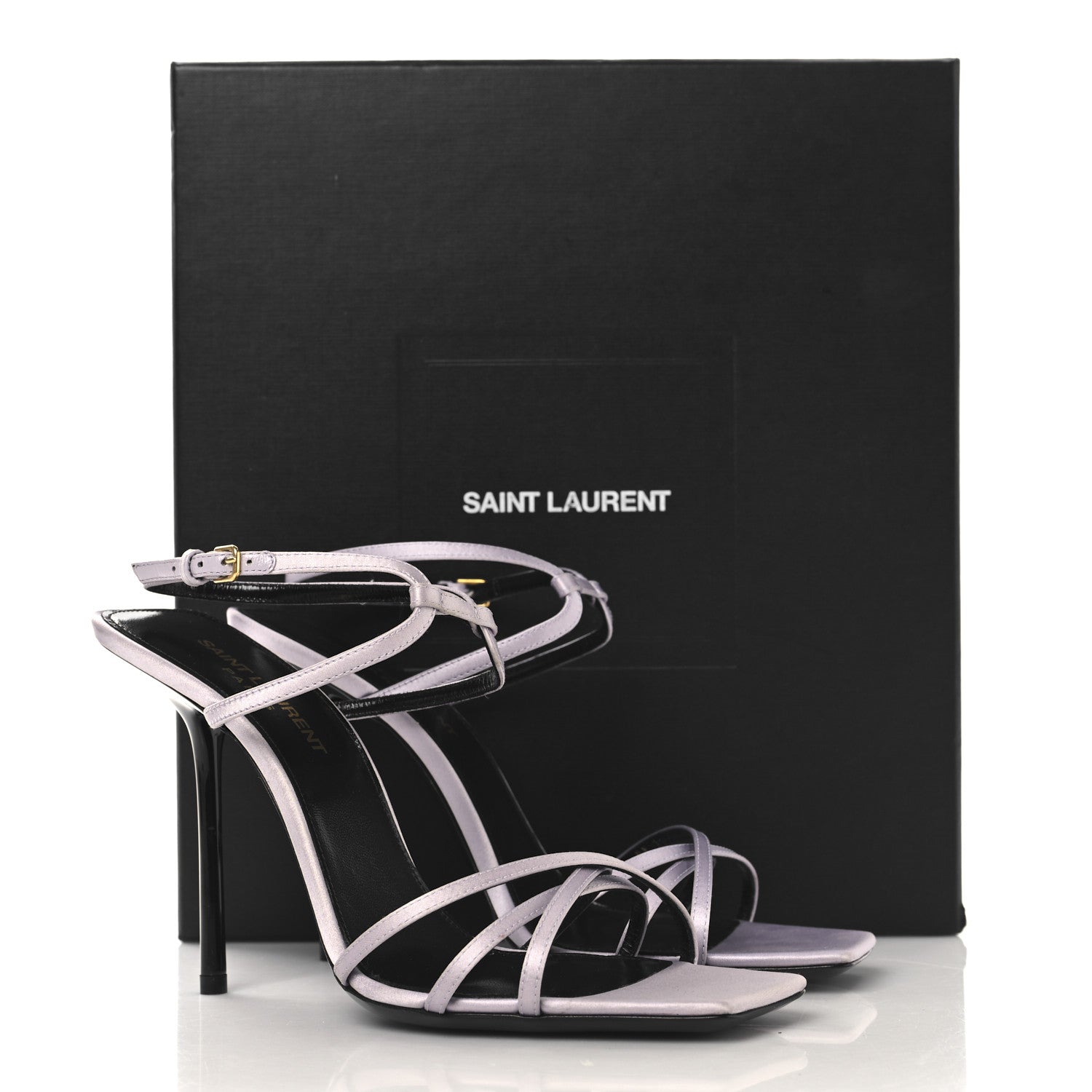 Saint Laurent Crepe Satin Baliqua 105 Ankle Strap Sandals 37.5 Poly Grey 11 of 11