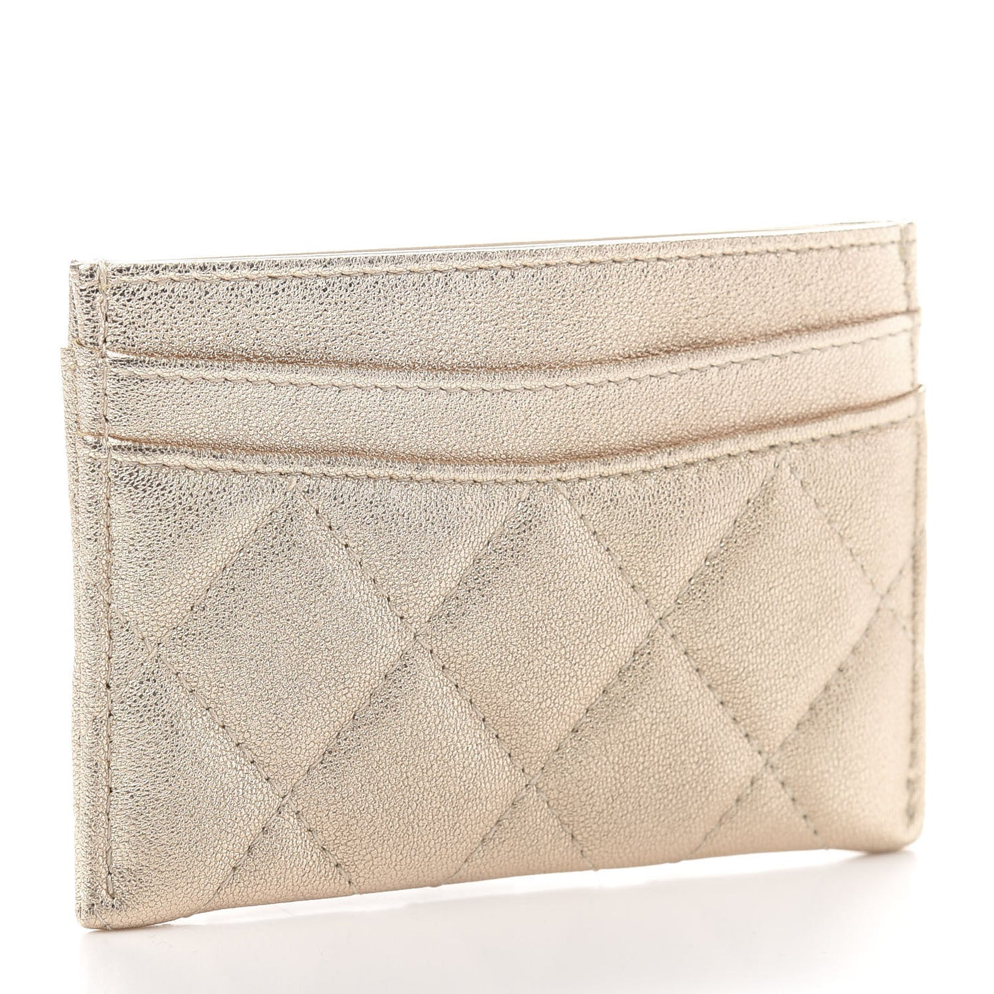 Metallic Lambskin Quilted CC Card Holder Gold