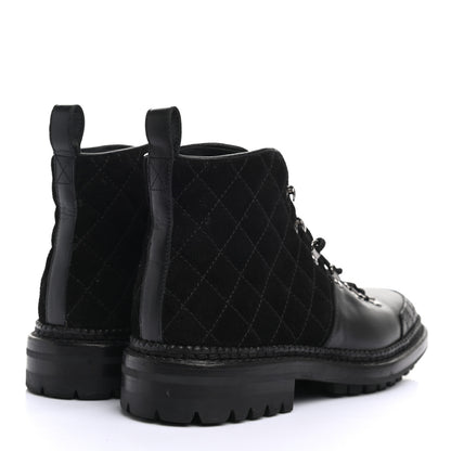 Chanel Suede Calfskin Quilted Lace Up Short Boots 38 Black 4 of 7
