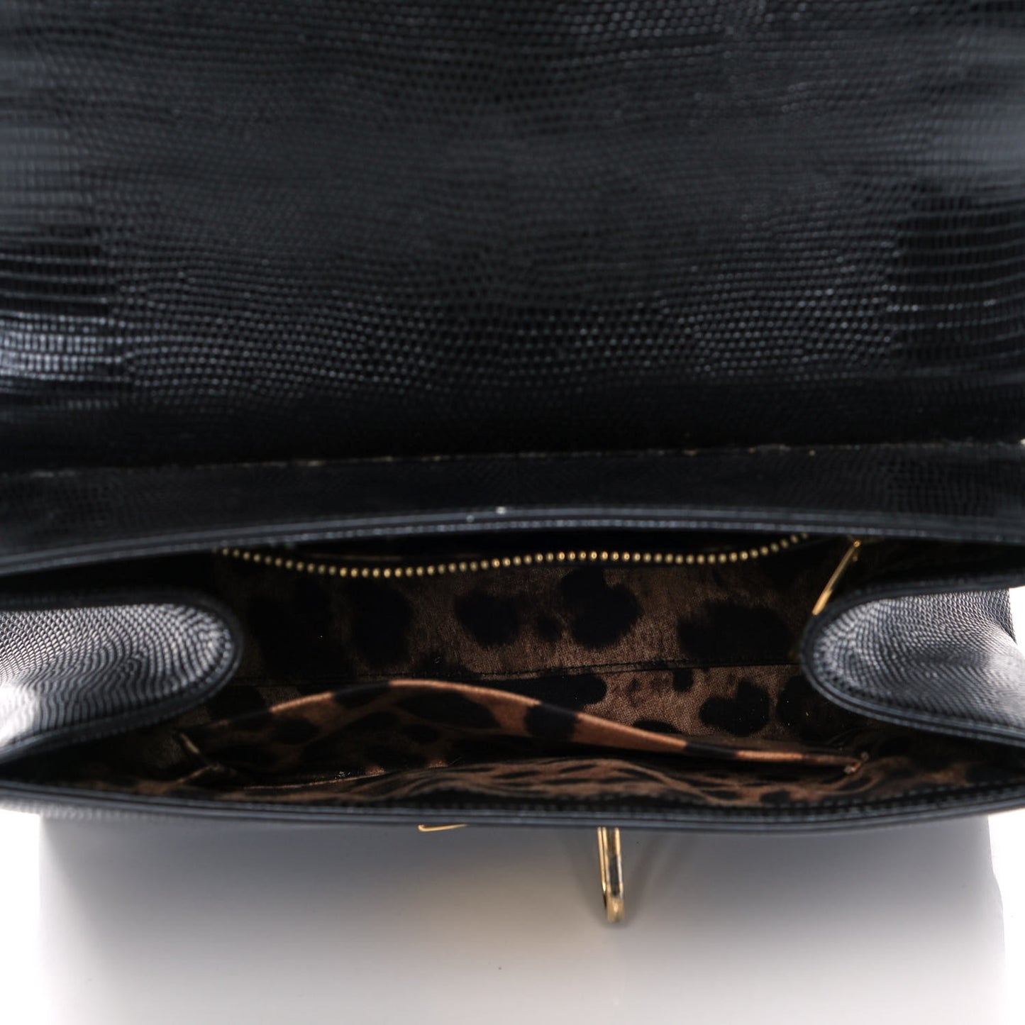 Lizard Calfskin Embossed Medium Monica Top Handle Bag Black