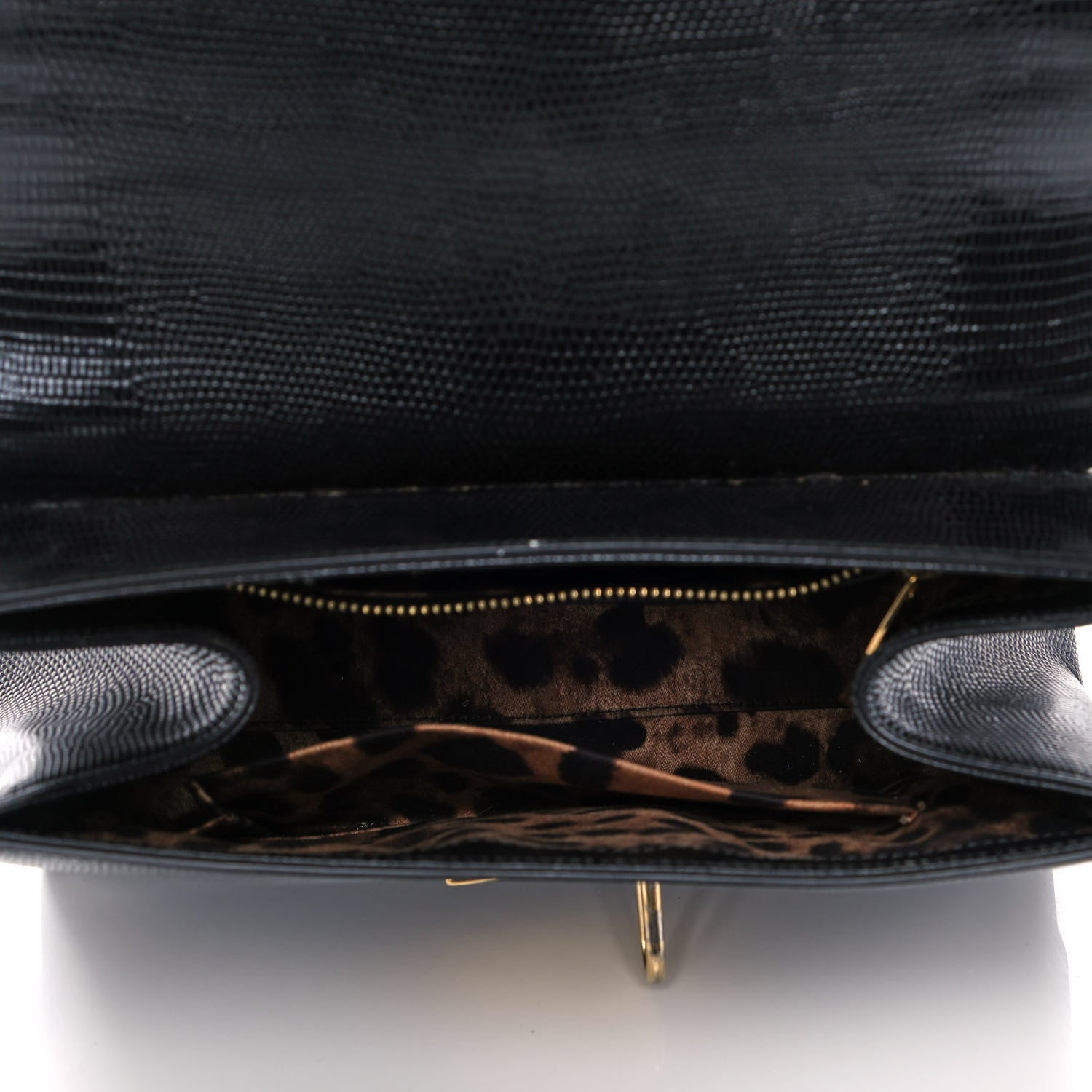 Dolce & Gabbana Lizard Calfskin Embossed Medium Monica Top Handle Bag Black 5 of 12