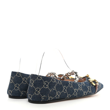 Gucci New Denim GG Monogram Nappa Deva Horsebit Chain Embellished Flats 39.5 Blue Tea Cuir Epilog 4 of 8