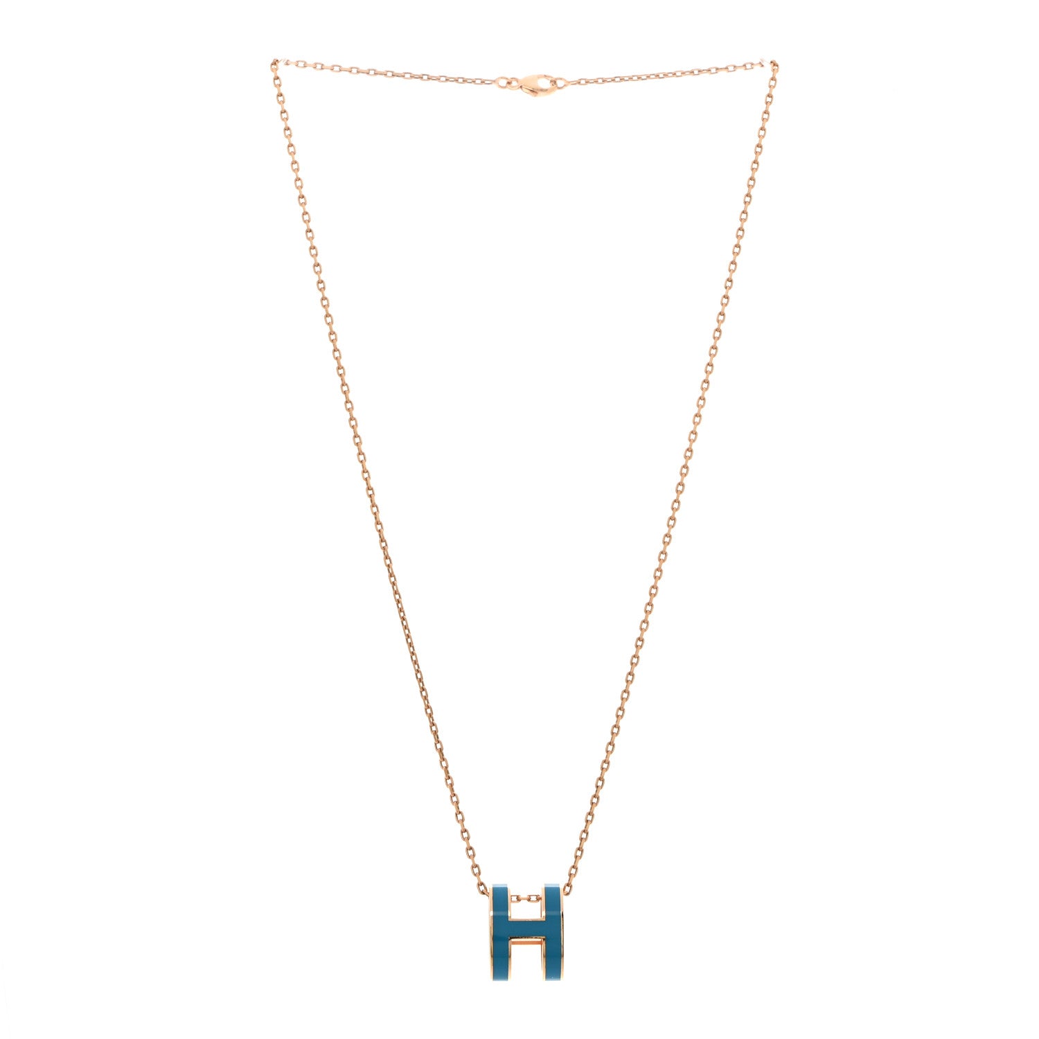 Hermes Lacquered Gold Pop H Pendant Necklace Turquoise 3 of 6