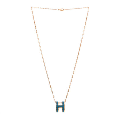 Hermes Lacquered Gold Pop H Pendant Necklace Turquoise 3 of 6