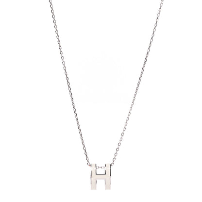 Hermes Lacquered Palladium Mini Pop H Pendant Necklace White 1 of 5