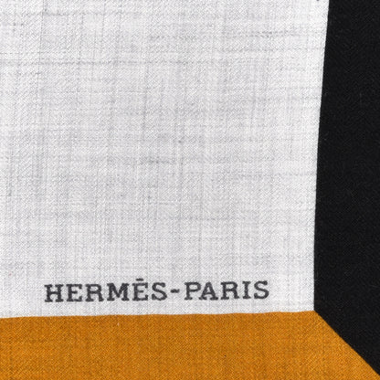 Hermes Cashmere Silk Encadre Blason Scarf 90 Gris Chine Black 3 of 4