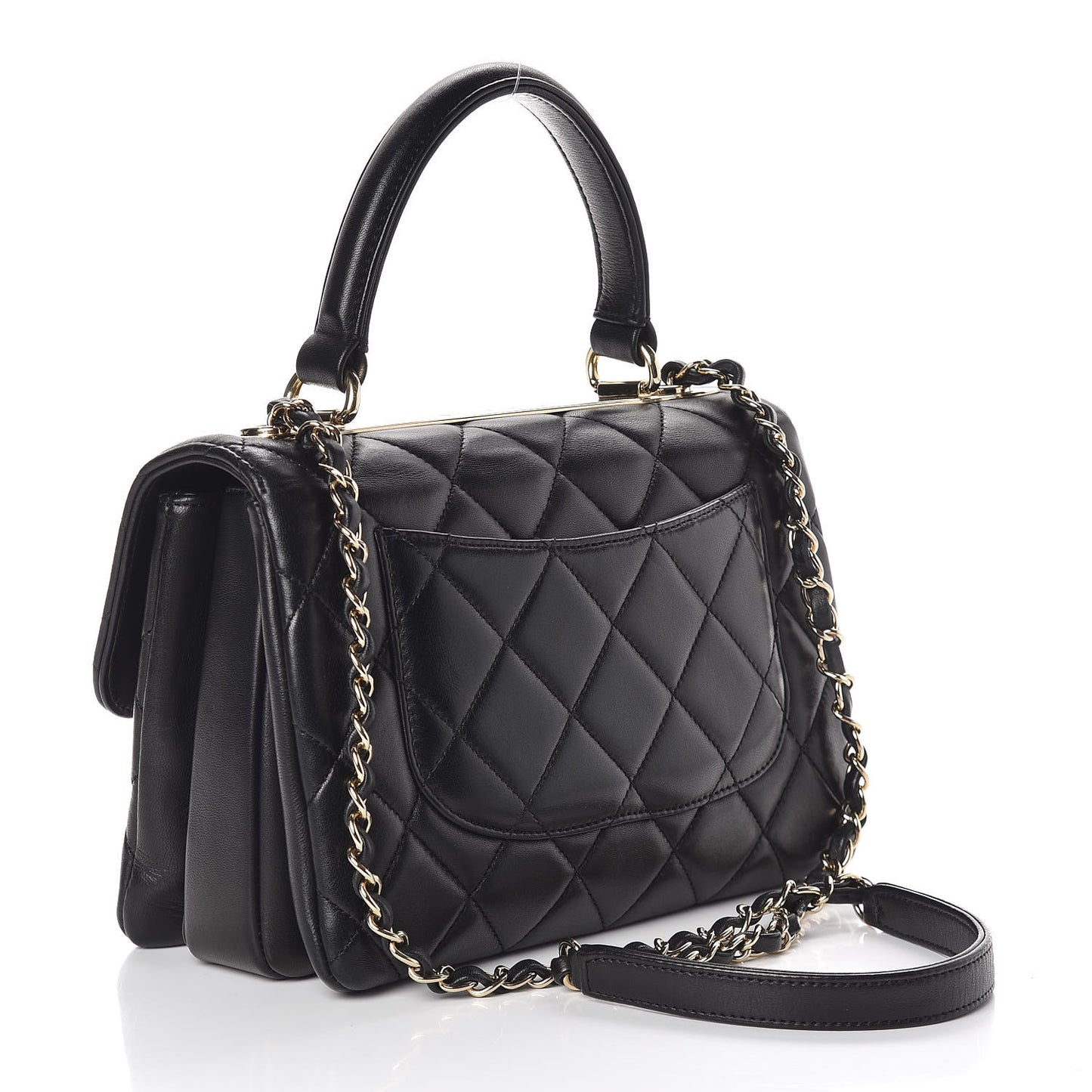 Lambskin Quilted Small Trendy CC Dual Handle Flap Bag Black