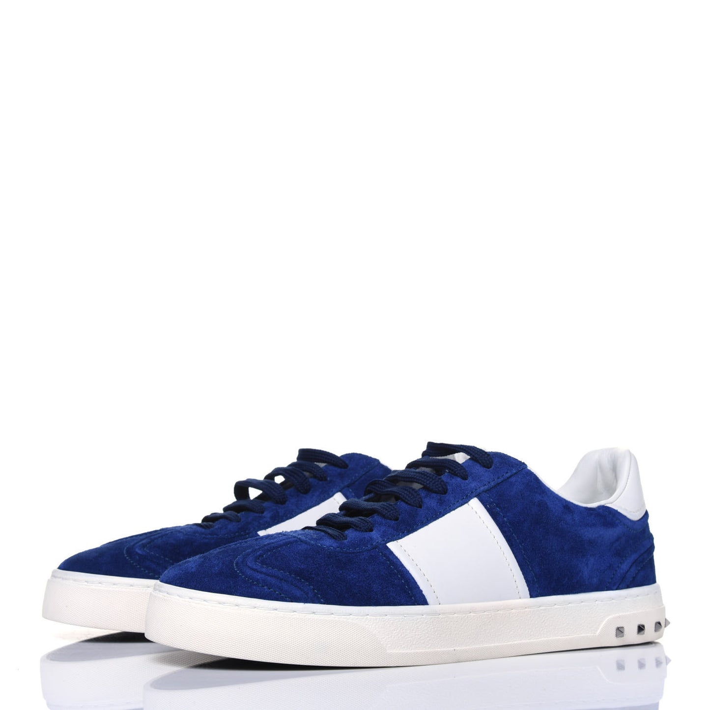 Suede Calfskin Mens Rockstud Flycrew Sneakers 40 Navy White