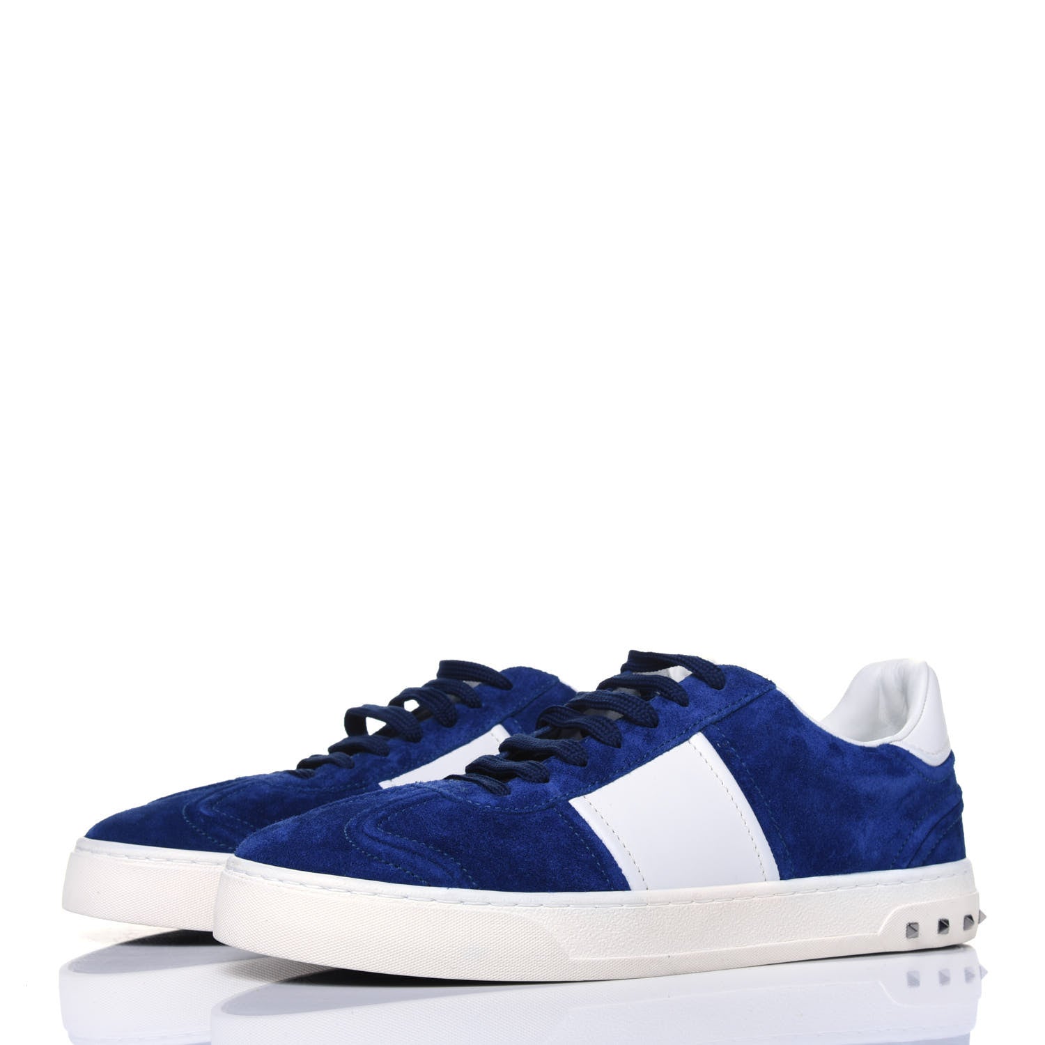 Valentino Garavani Suede Calfskin Mens Rockstud Flycrew Sneakers 40 Navy White 3 of 8