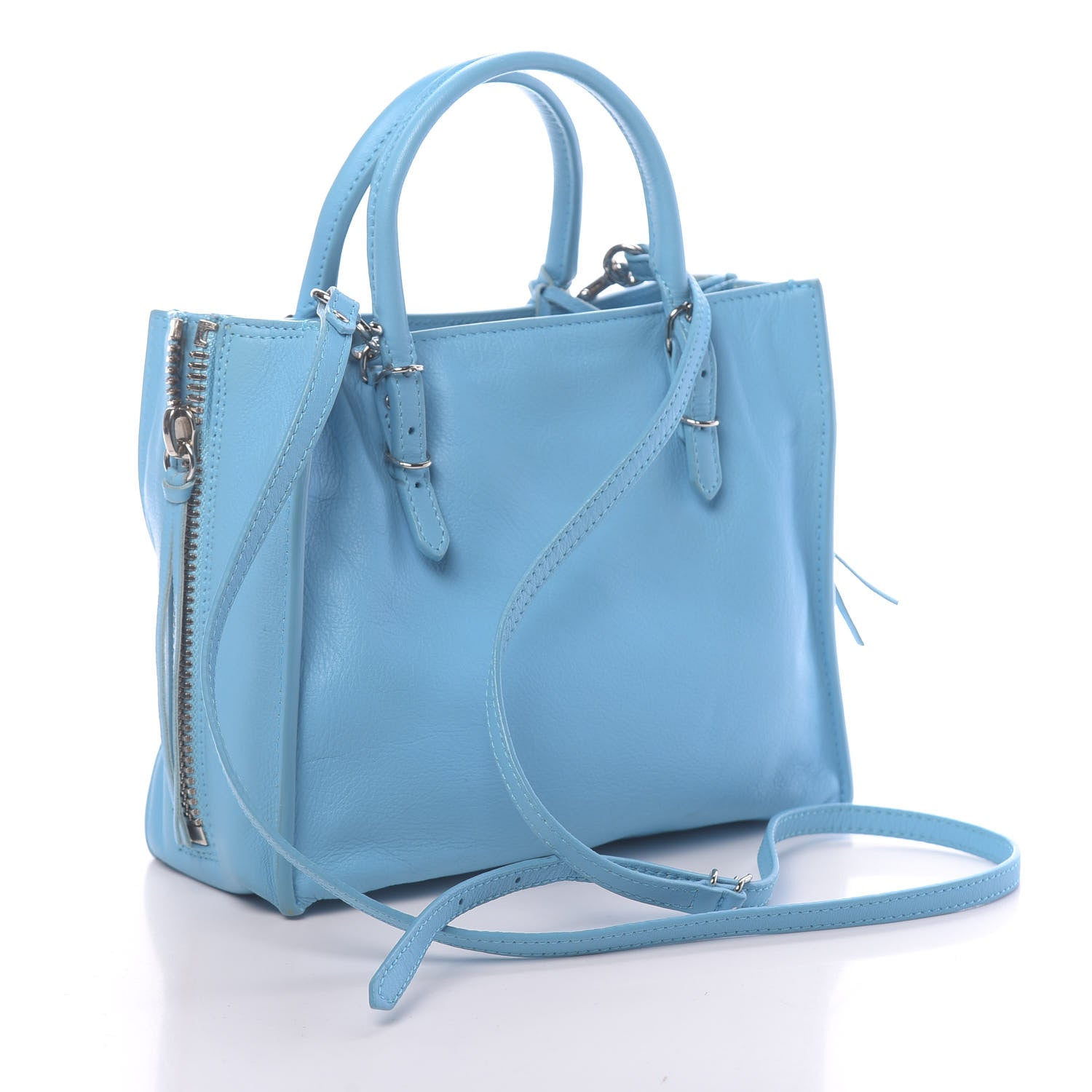 Balenciaga Supple Calfskin Papier Mini A4 Zip Around Tote Bleu Azur Clair 3 of 11