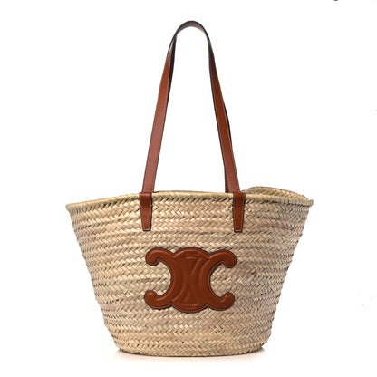 Celine Raffia Calfskin Triomphe Large Panier Tan 1 of 8