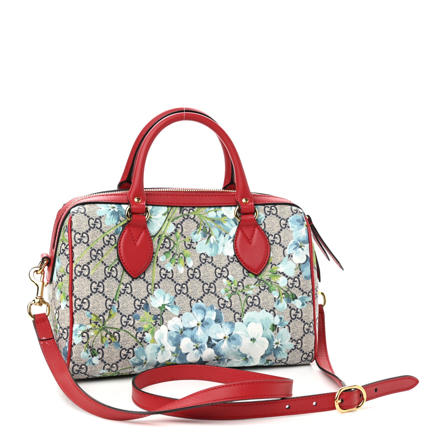 Gucci GG Supreme Monogram Blooms Small Boston Beige Blue Navy Hibiscus Red 3 of 9