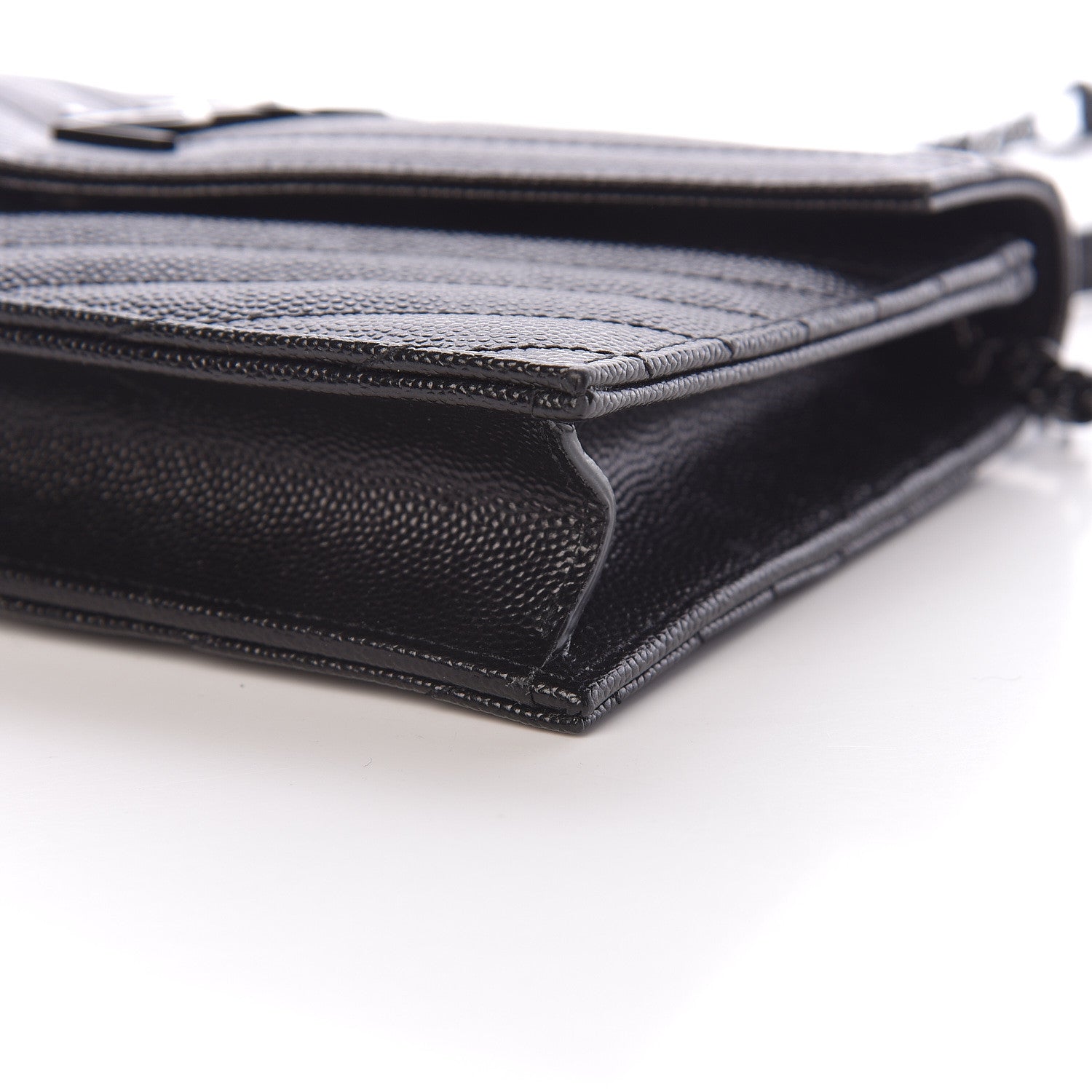 Saint Laurent Grain De Poudre Matelasse Chevron Monogram Envelope Chain Wallet Black 6 of 15