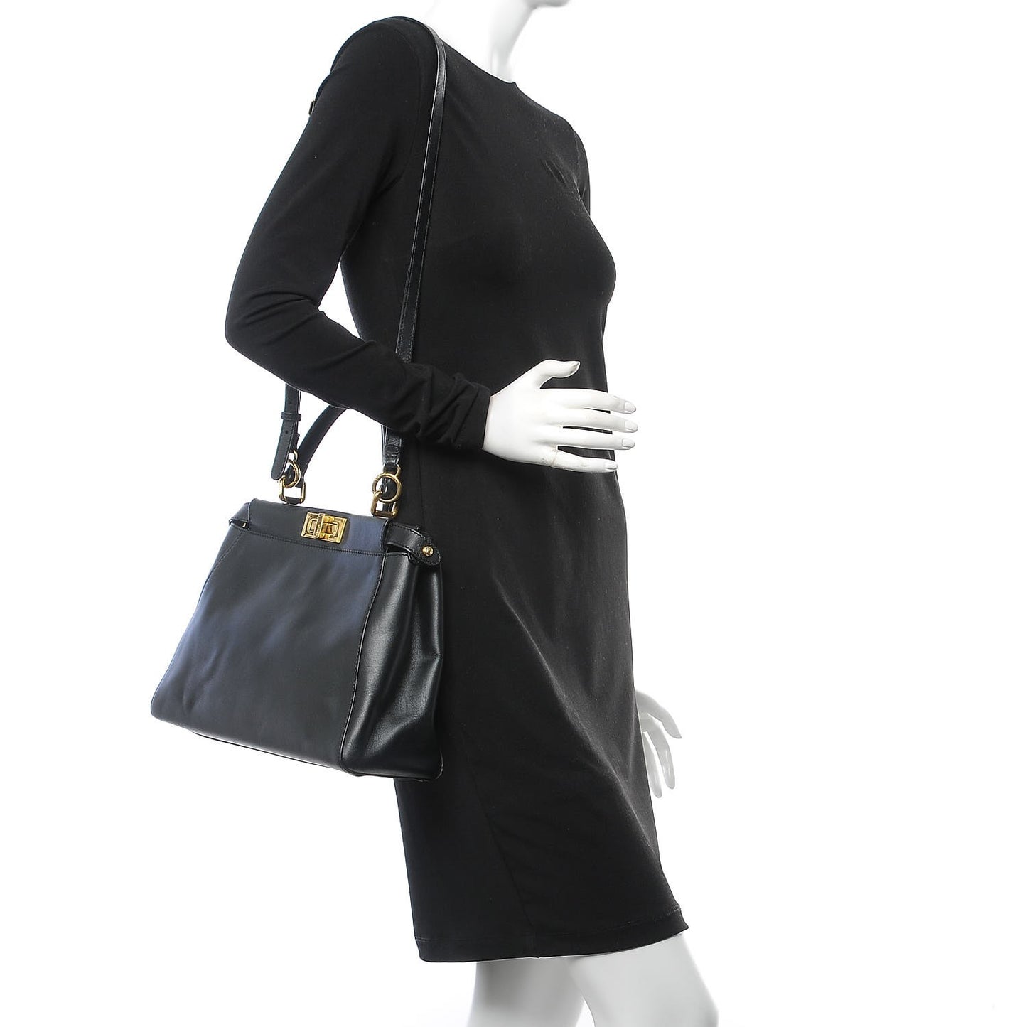 Vitello Morgan Shiny Nappa Medium Peekaboo Iconic Satchel Black
