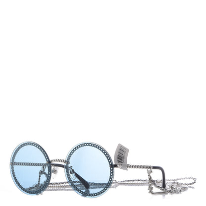 Chanel Round Removable Triple Hanging Chain Sunglasses 4245 Blue Silver 1 of 8