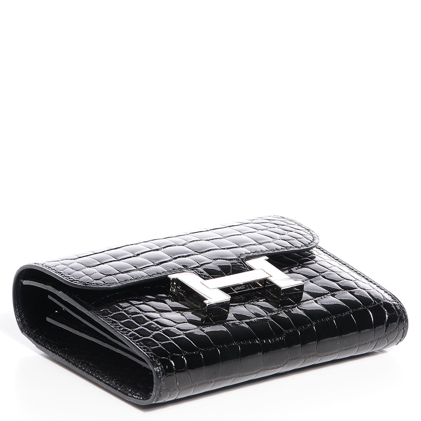 Shiny Alligator Constance Short Wallet Black