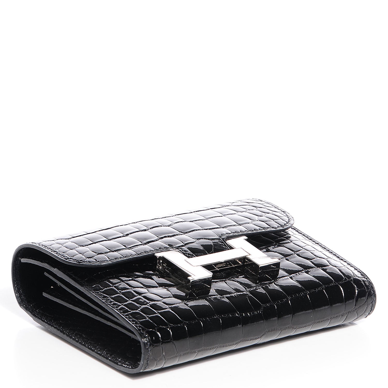 Hermes Shiny Alligator Constance Short Wallet Black 4 of 11