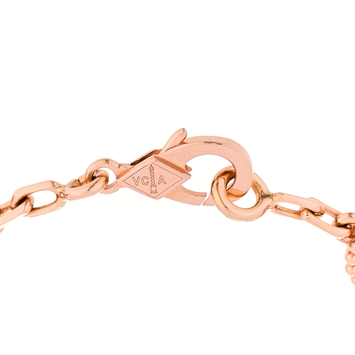 18K Rose Gold Carnelian 5 Motifs Guilloche Vintage Alhambra Bracelet