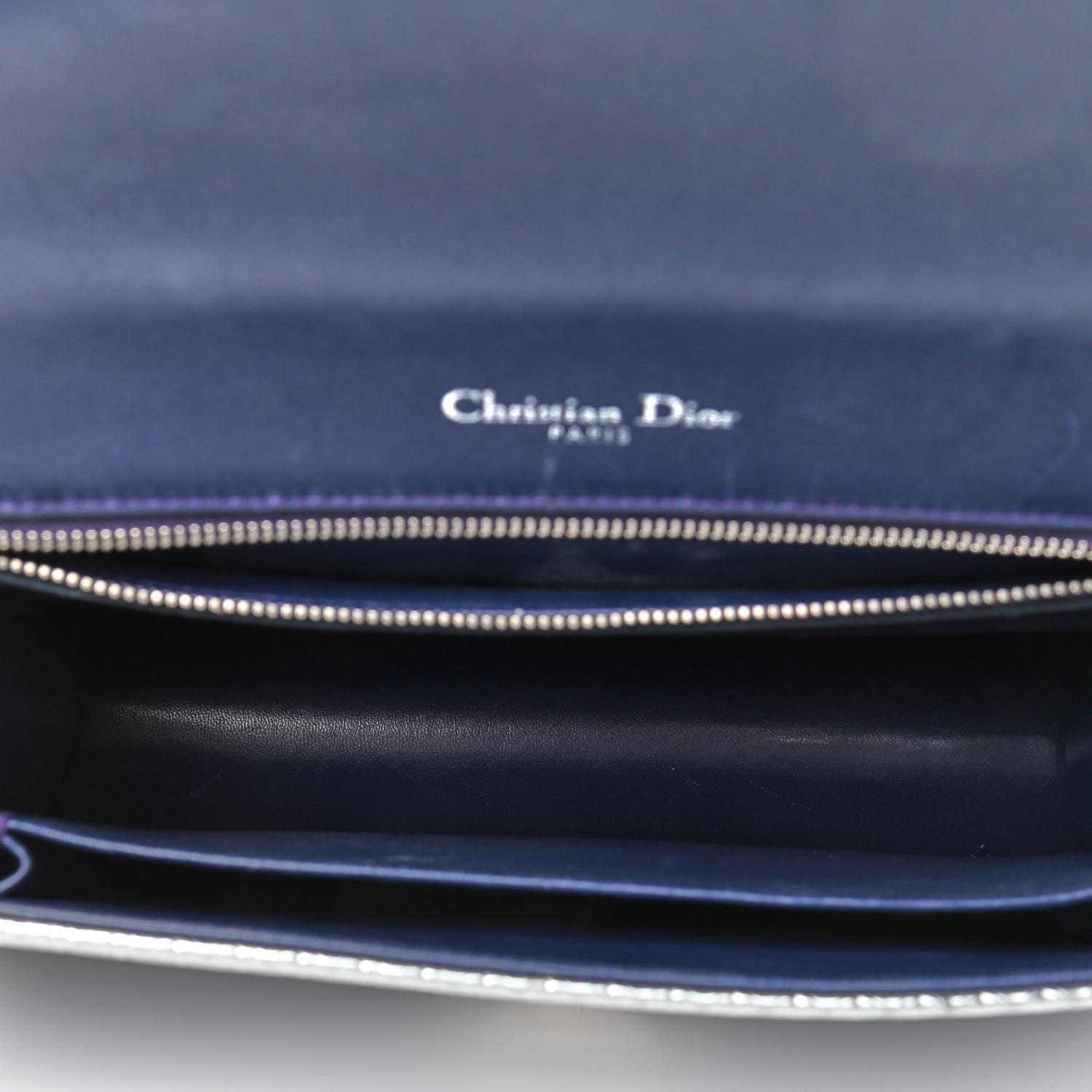 Christian Dior Metallic Patent Micro-Cannage Gradient Medium Diorama Flap Bag Silver Blue 4 of 6