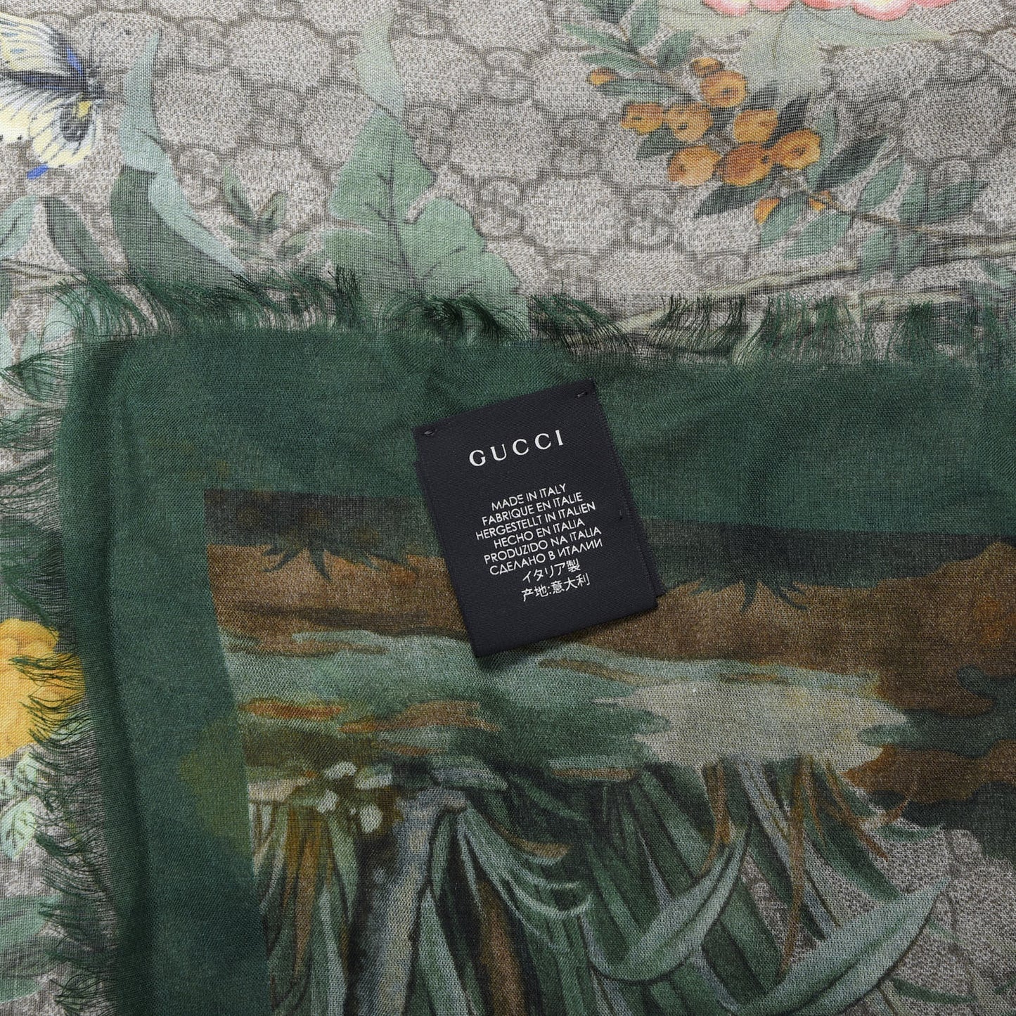 Modal Silk GG Monogram GG Tian Shawl Scarf Green Dark Green
