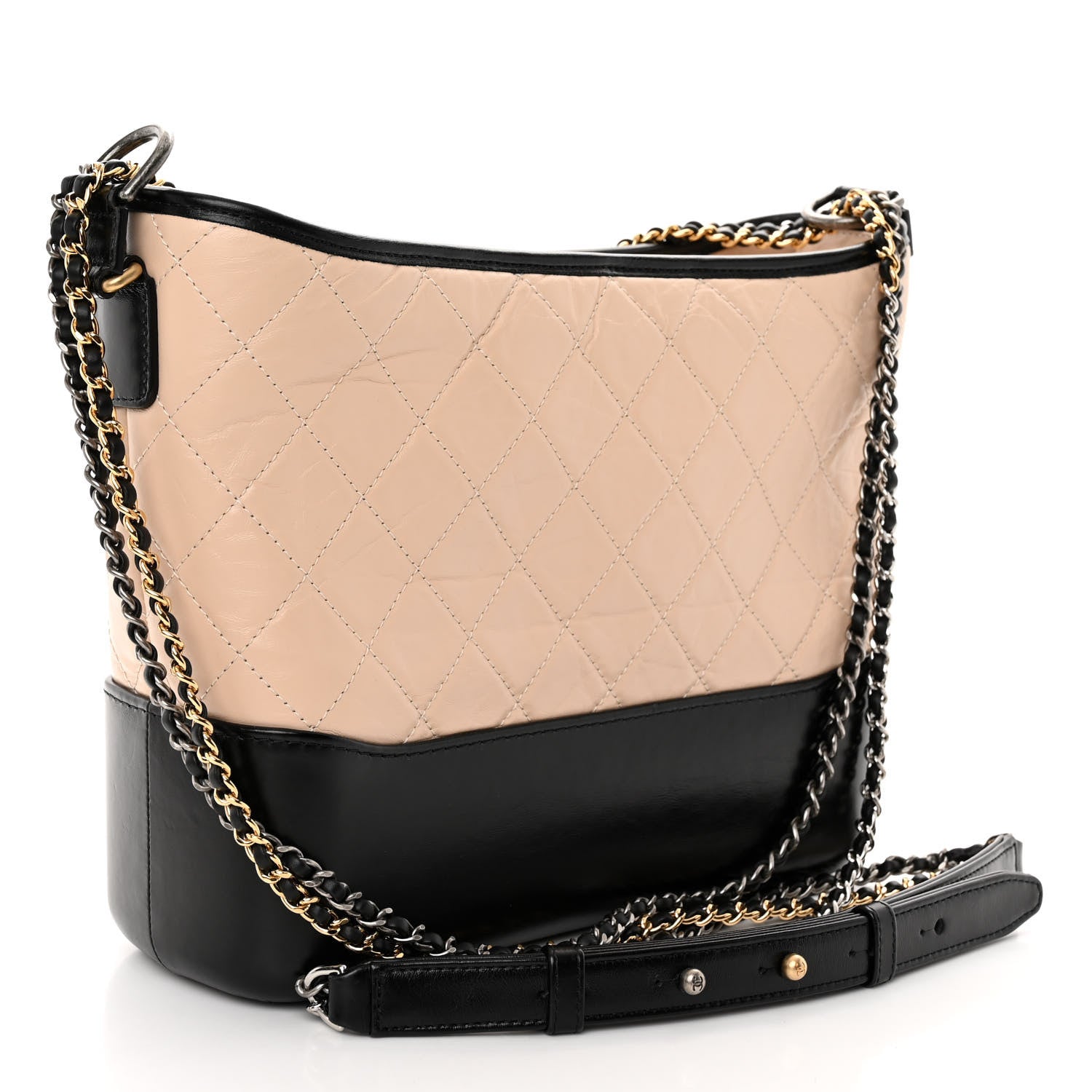 Chanel Aged Calfskin Quilted Medium Gabrielle Hobo Beige Black 3 of 9