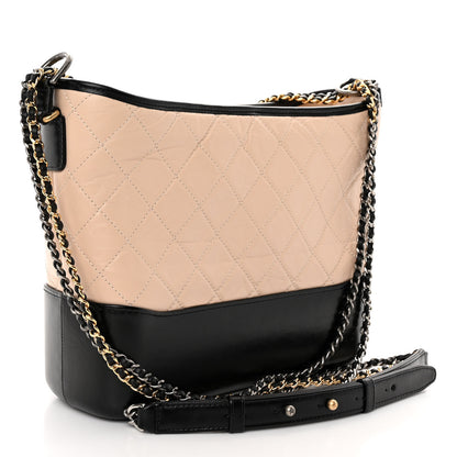 Chanel Aged Calfskin Quilted Medium Gabrielle Hobo Beige Black 3 of 9