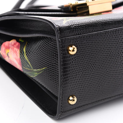 Dolce & Gabbana Iguana Calfskin Embossed Tulipani Mini Top Handle Bag Black Rosa 9 of 10
