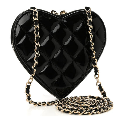 Chanel Patent Calfskin Resin Quilted CC Heart Clutch With Chain Black 5 of 17