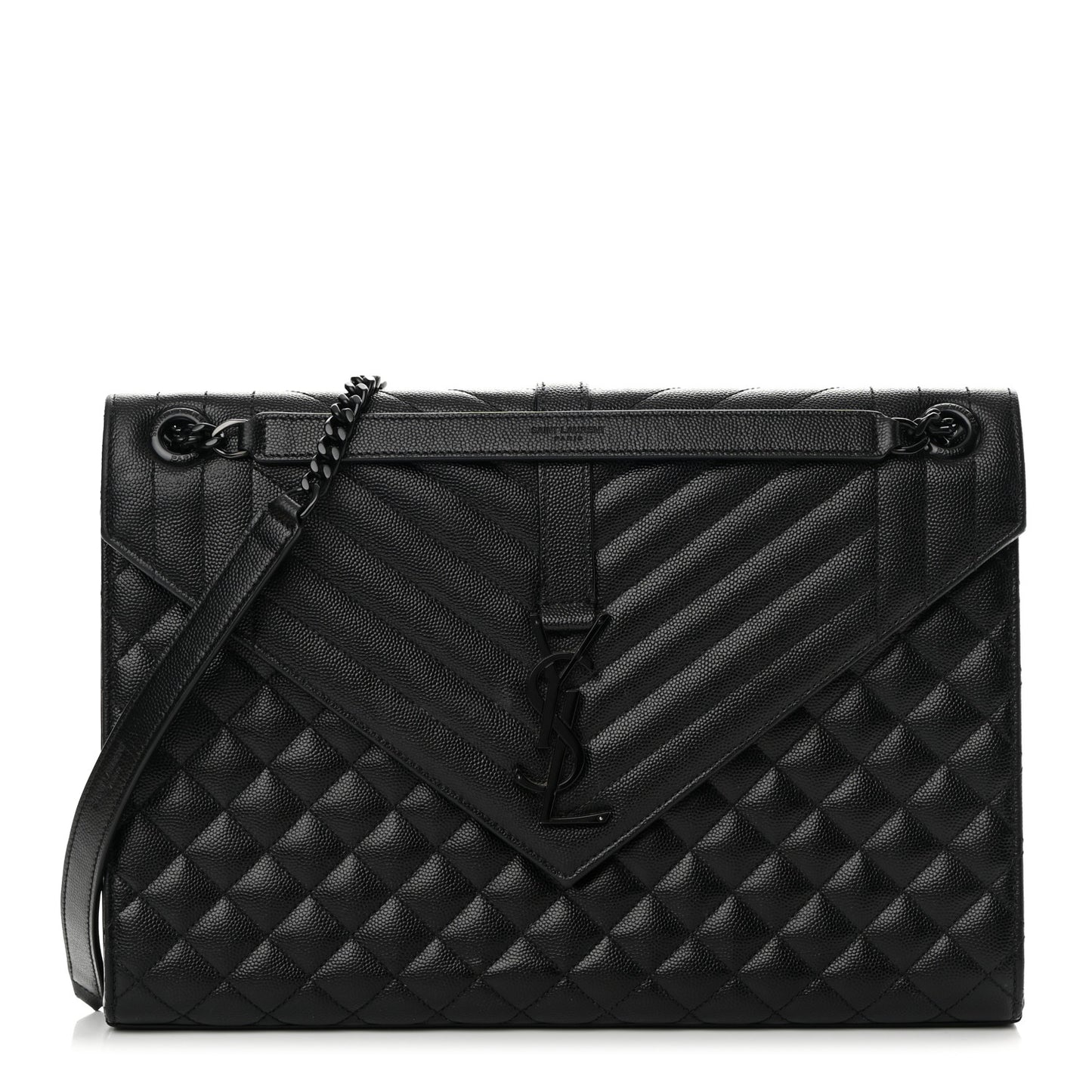 Grain De Poudre Textured Mixed Matelasse Large Triquilt Monogram Monochrome Satchel Black