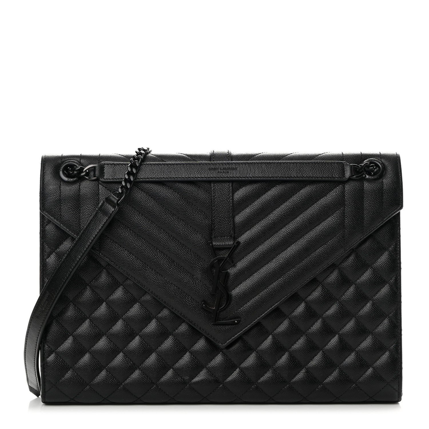 Saint Laurent Grain De Poudre Textured Mixed Matelasse Large Triquilt Monogram Monochrome Satchel Black 1 of 13