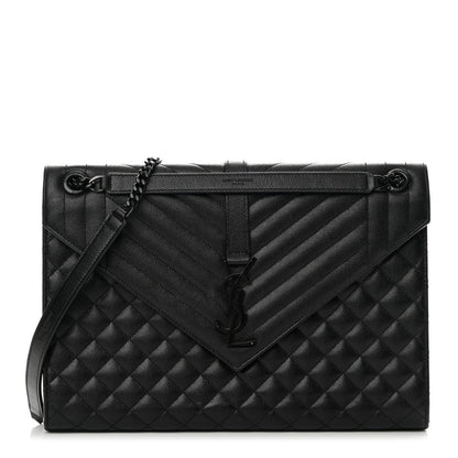 Saint Laurent Grain De Poudre Textured Mixed Matelasse Large Triquilt Monogram Monochrome Satchel Black 1 of 13