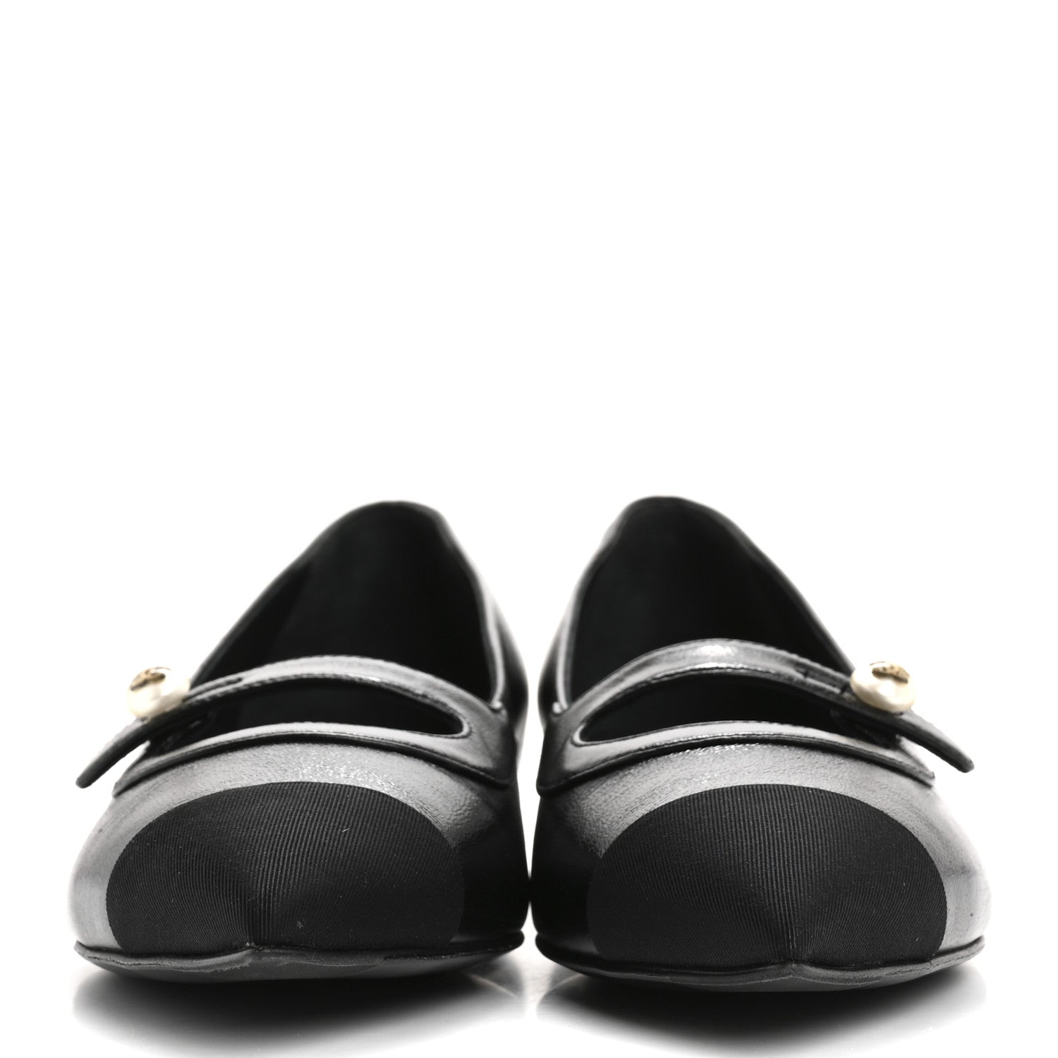 Chanel Shiny Lambskin Grosgrain Pearl Mary Jane Flats 37 Black