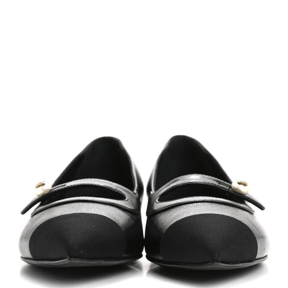 Chanel Shiny Lambskin Grosgrain Pearl Mary Jane Flats 37 Black 3 of 10