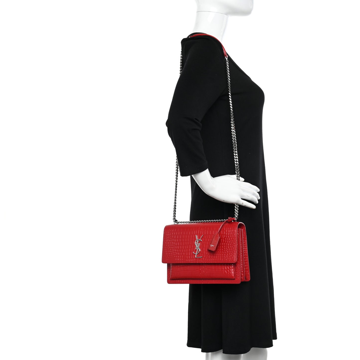 Calfskin Crocodile Embossed Medium Monogram Sunset Rouge Eros