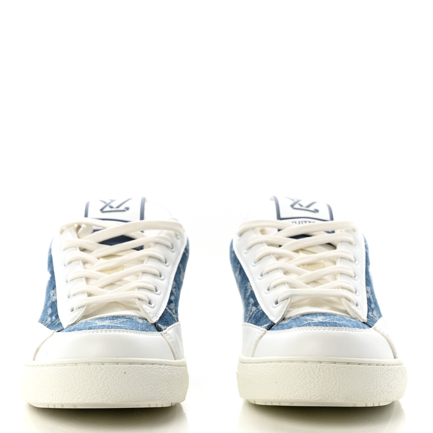 Louis Vuitton Calfskin Monogram Denim Womens Charlie Sneakers 40 White Blue 2 of 10