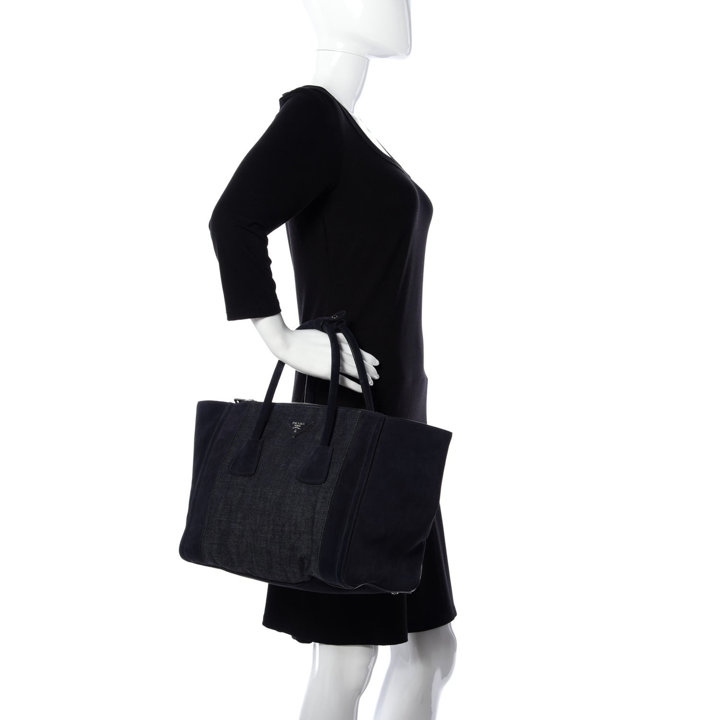 Denim Suede Scamosciato Twin Pocket Tote Bleu