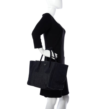 Prada Denim Suede Scamosciato Twin Pocket Tote Bleu 3 of 9