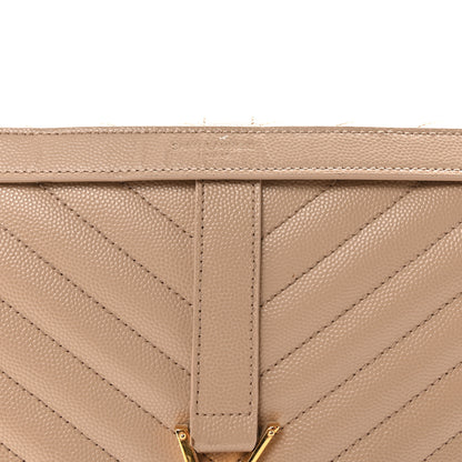 Saint Laurent Grain De Poudre Matelasse Chevron Large Monogram Satchel Dark Beige 7 of 10