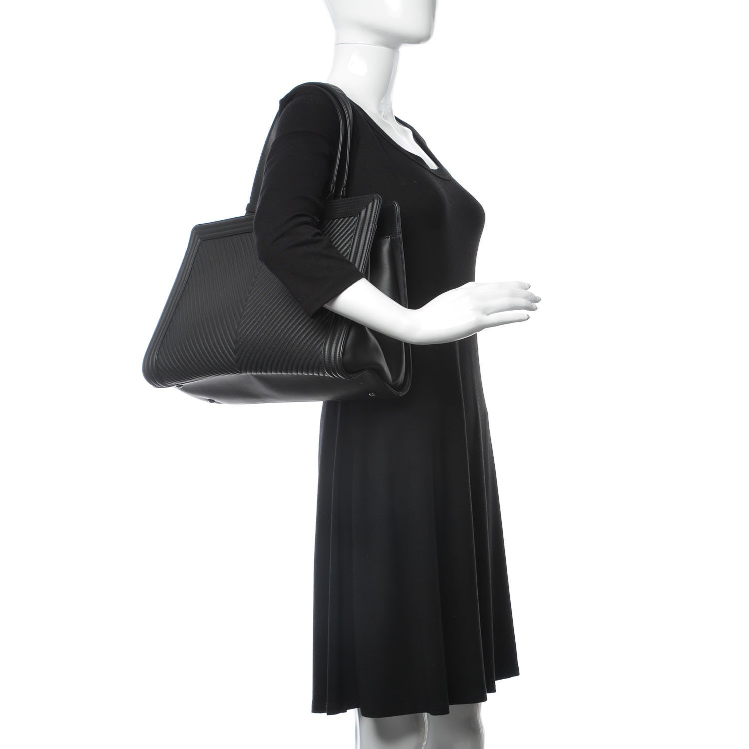 Chanel Calfskin Chevron Quilted Boy Shopping Tote Black 2 of 7