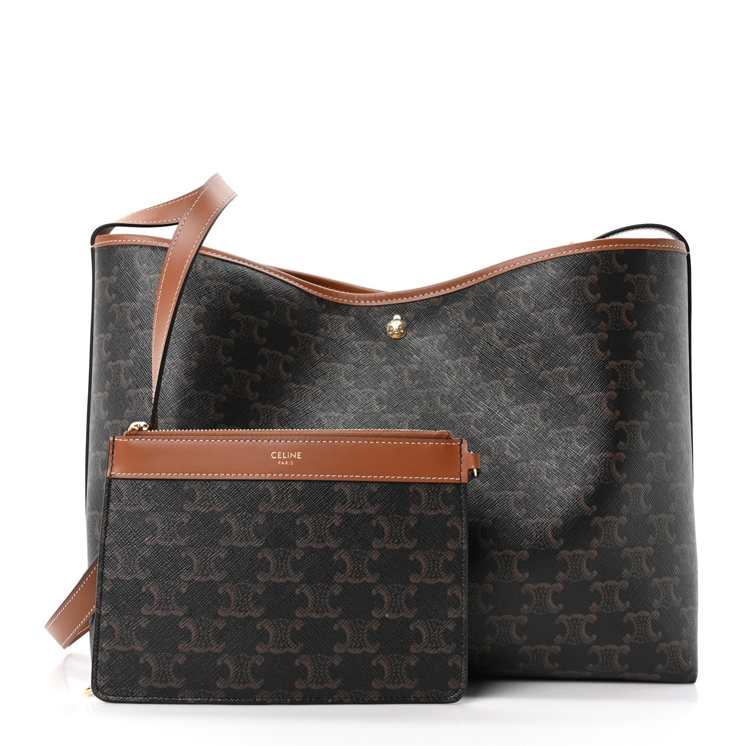 Celine Triomphe Canvas Calfskin Shopper Tote Tan 5 of 19