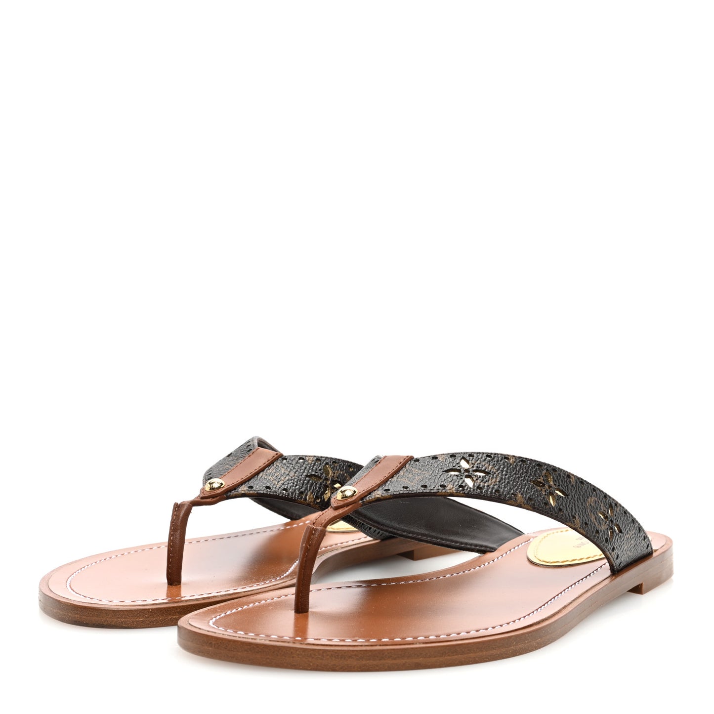 Monogram Sunny Flat Thong Sandals 37 Brown