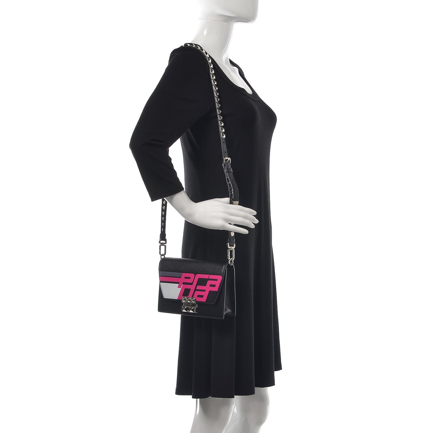 City Calfskin Saffiano Racing Logo Elektra Shoulder Bag Fuxia Black