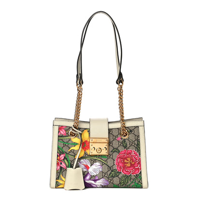 Gucci GG Supreme Monogram Flora Textured Calfskin Small Padlock Tote Beige Ebony Multicolor Mystic White 1 of 11