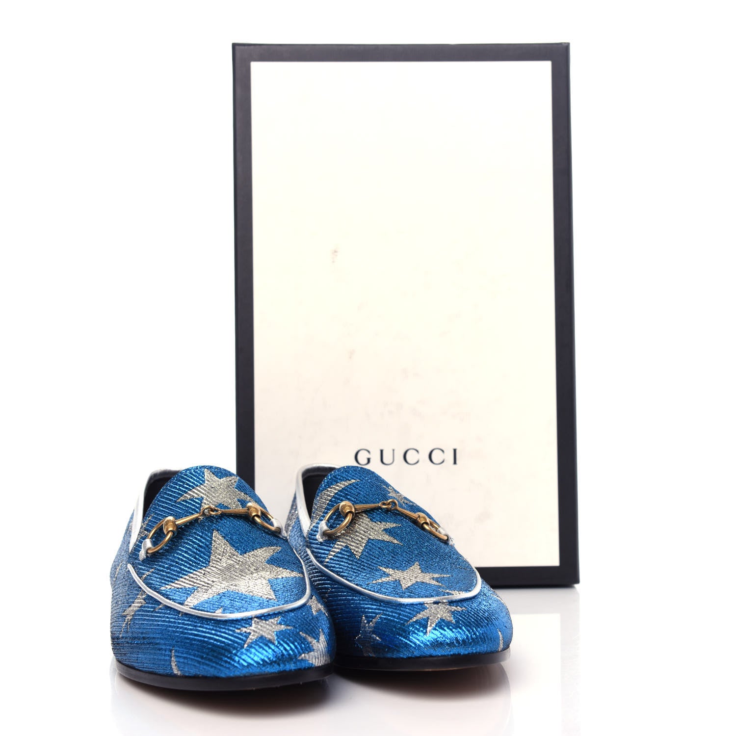 Gucci Lurex Calfskin Starry Sky Womens Jordaan Loafers 39 Bluette Silver 11 of 11